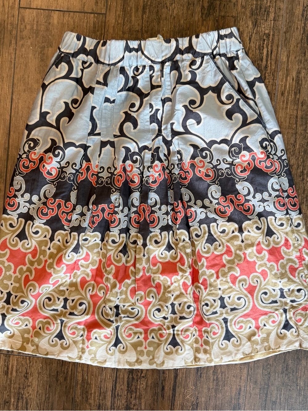 Anthropologie Edme & Esyllte Patterned A-Line Skirt – Coral, Slate & Cream XS